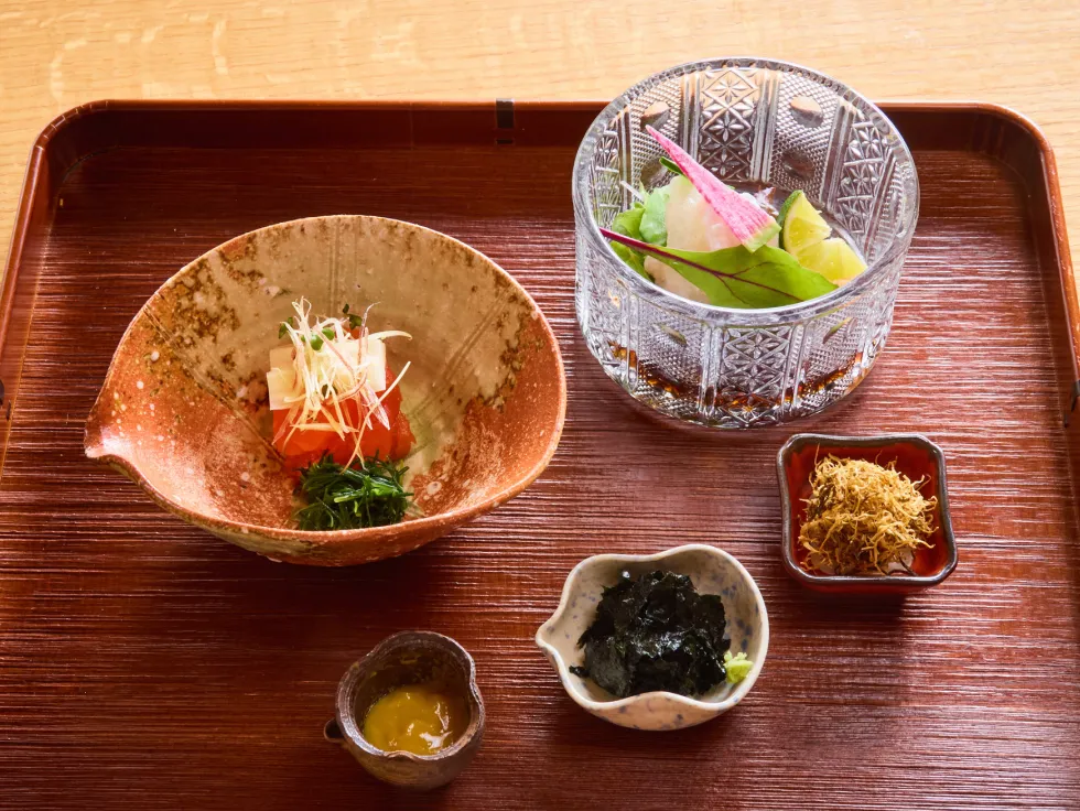 鱒昆布〆 平目サラダ仕立て